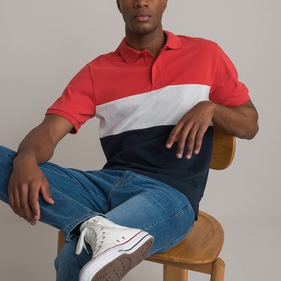 Striped Cotton Polo Shirt with Short Sleeves LA REDOUTE COLLECTIONS