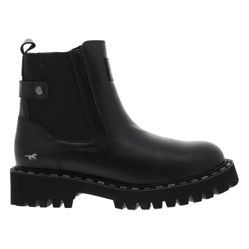 Bottines noires à talon décroché bas avec un zip et un soufflet élastiqué, MUSTANG