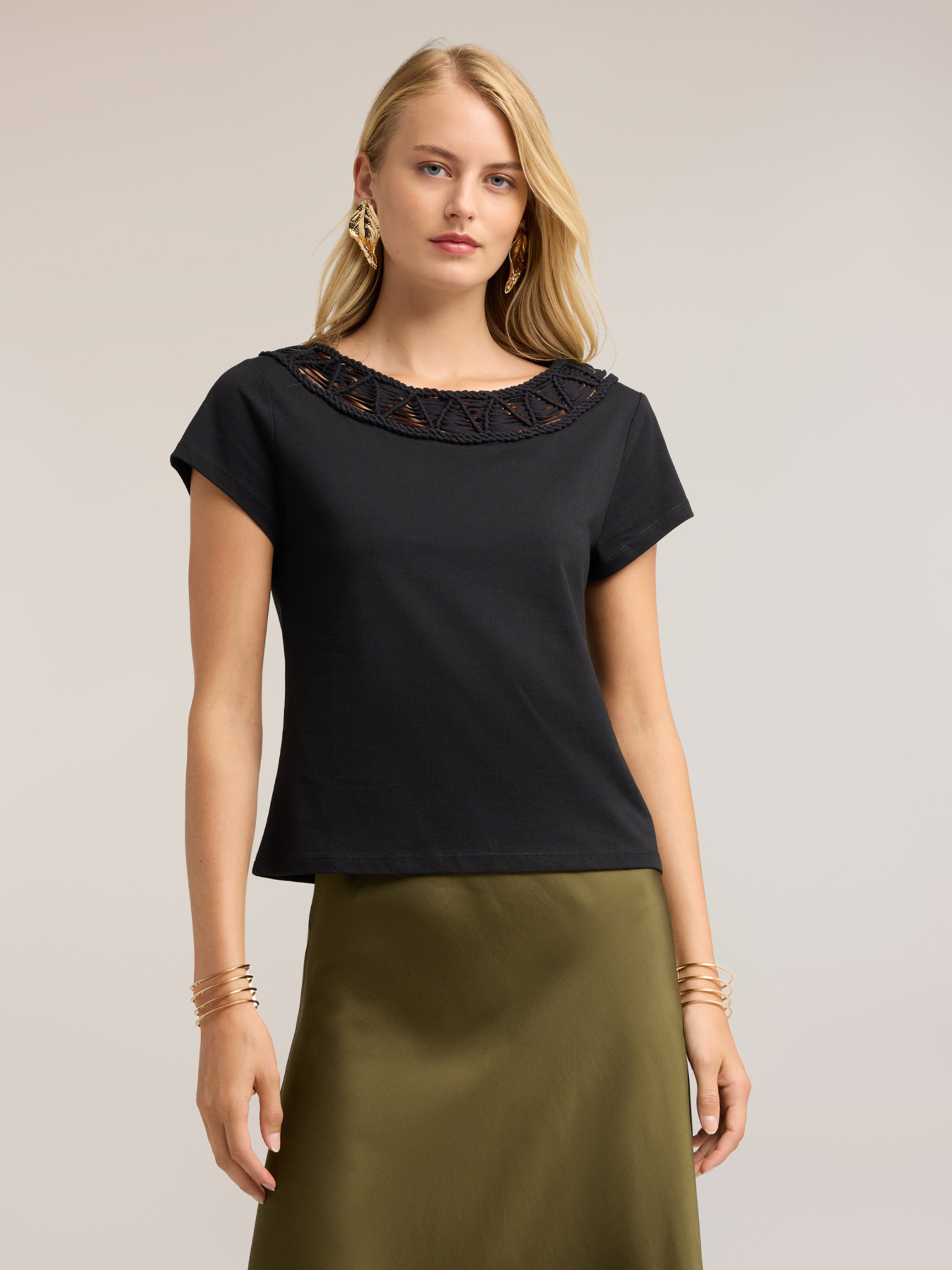 T-shirt avec encolure bateau brodée, MOTIVI