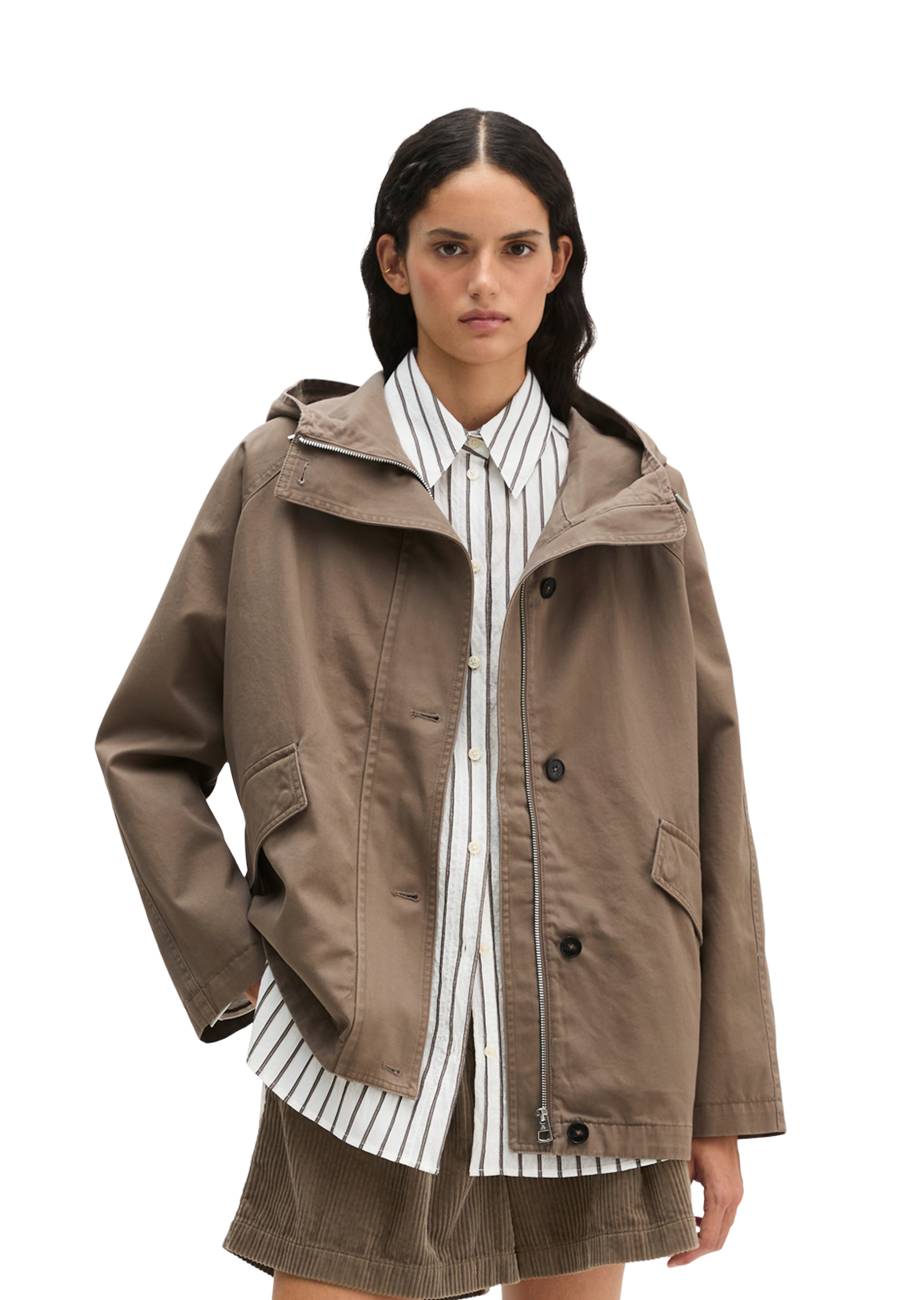 Veste cape avec capuche relaxed garment-dyed en sergé de coton organique, MARC O'POLO