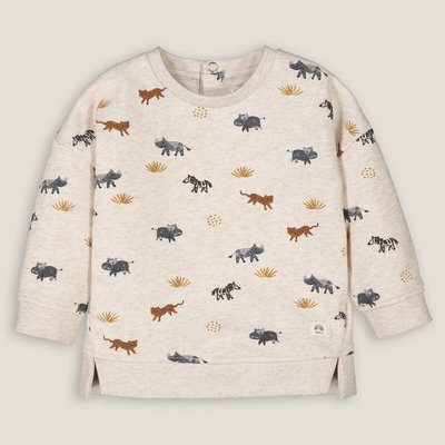 Animal Print Sweatshirt with Press-Stud Back in Cotton Mix LA REDOUTE COLLECTIONS