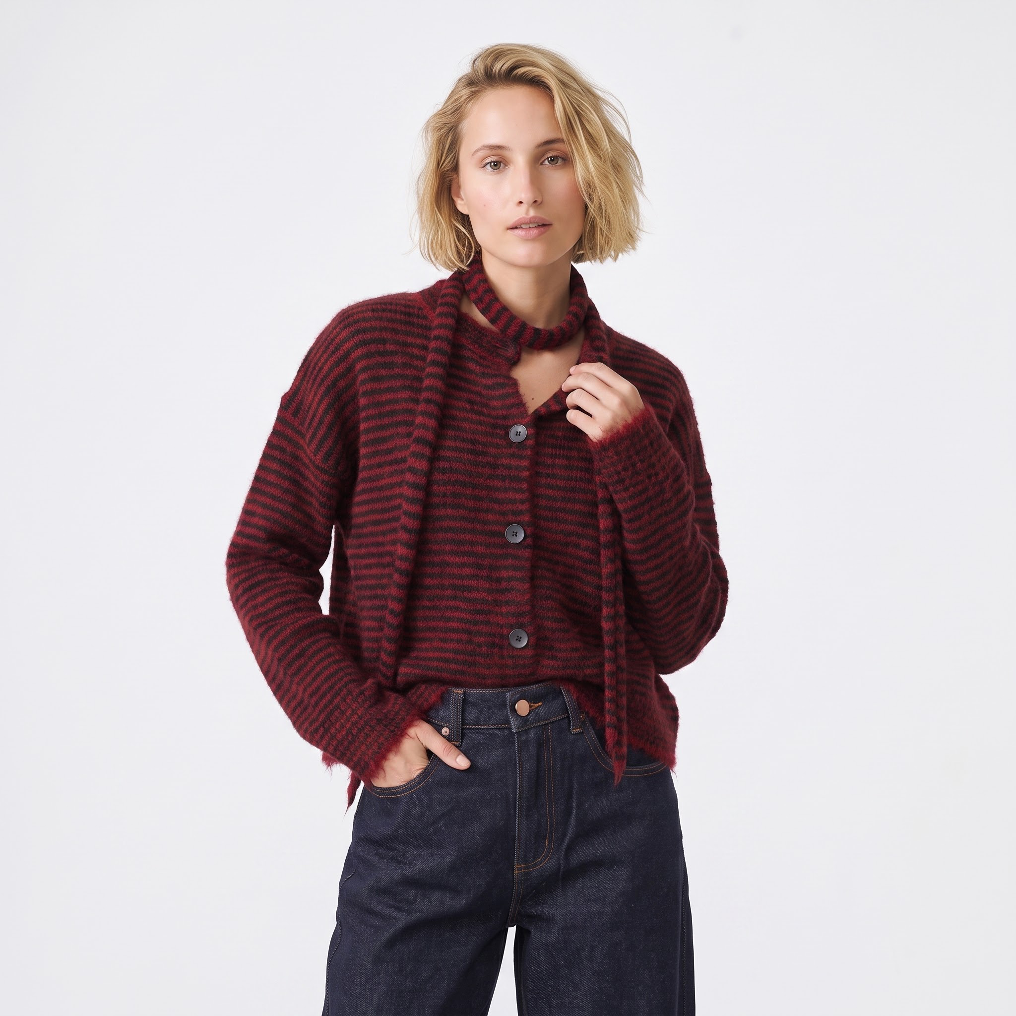 Cardigan femme écharpe intégré à rayures ANAURA, ARTLOVE