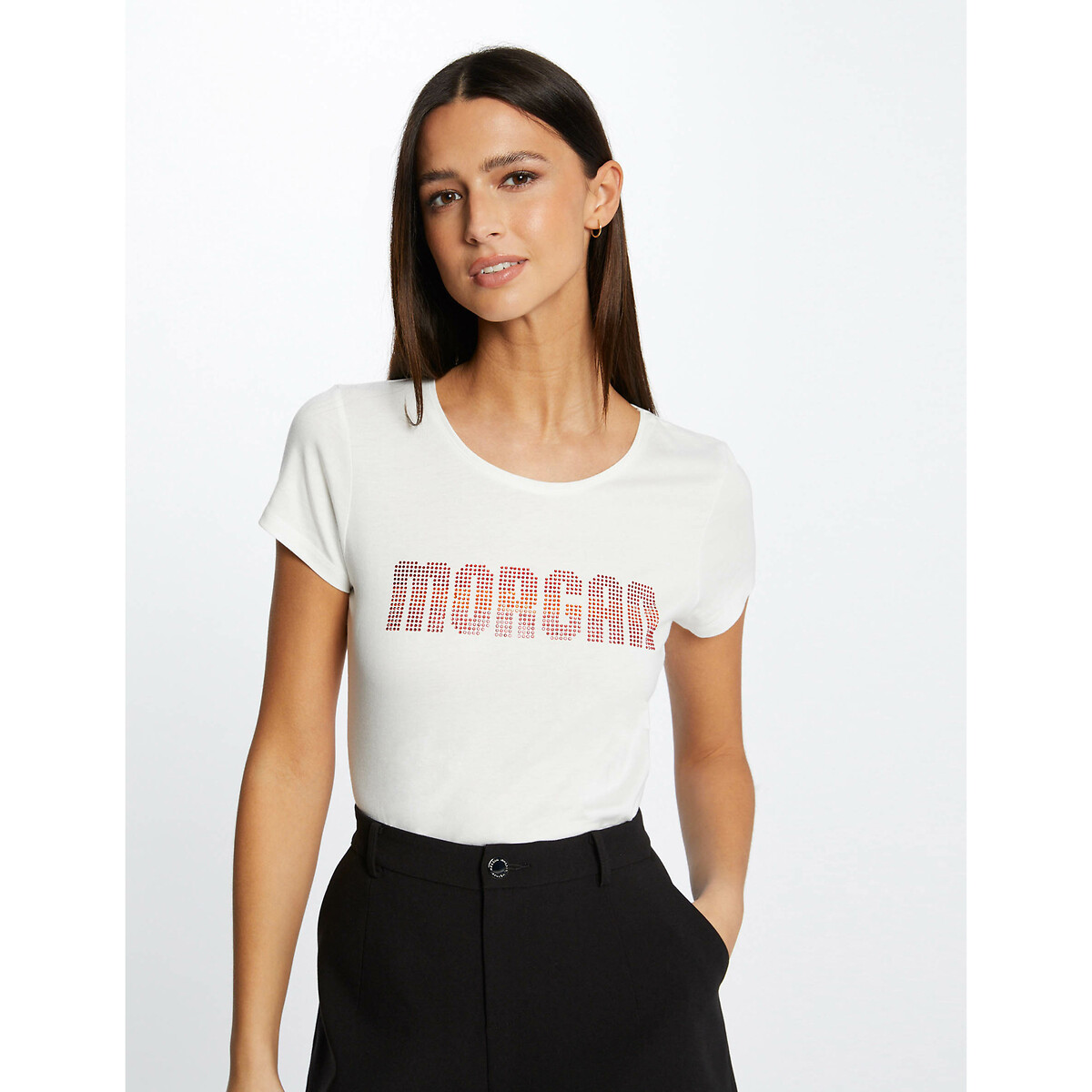 MORGAN T-shirt met ronde hals en motief vooraan