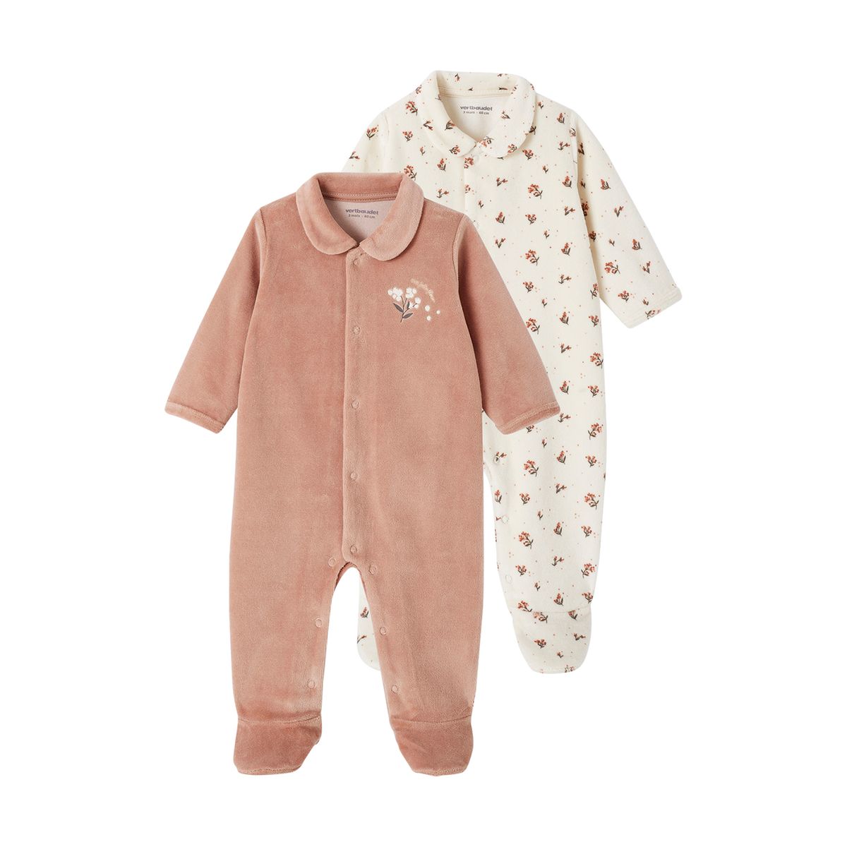 Pyjama/Dors-bien en velours Animaux Beige et blanc Vertbaudet Naissance