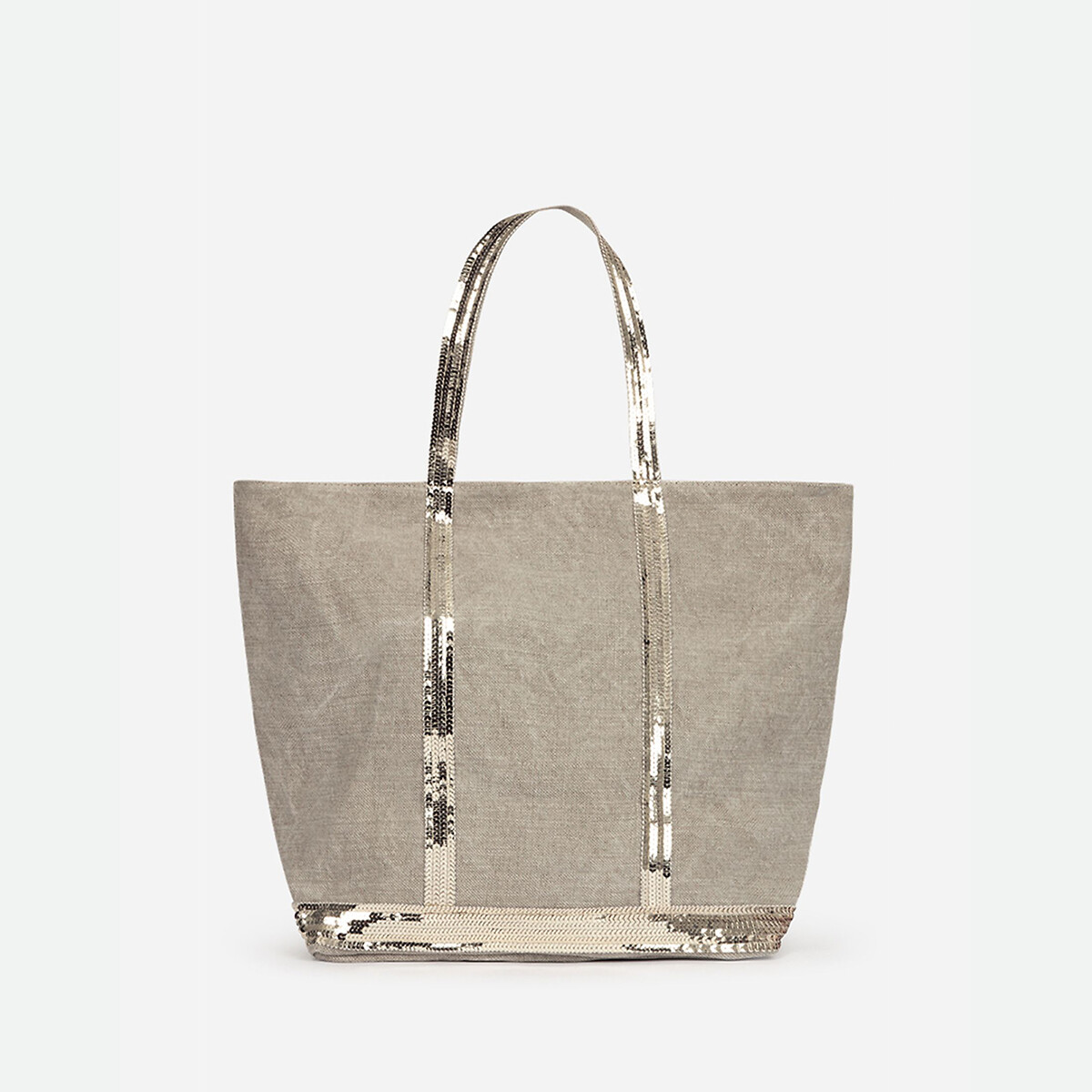 Linen Large Tote Bag with Sequin Trim