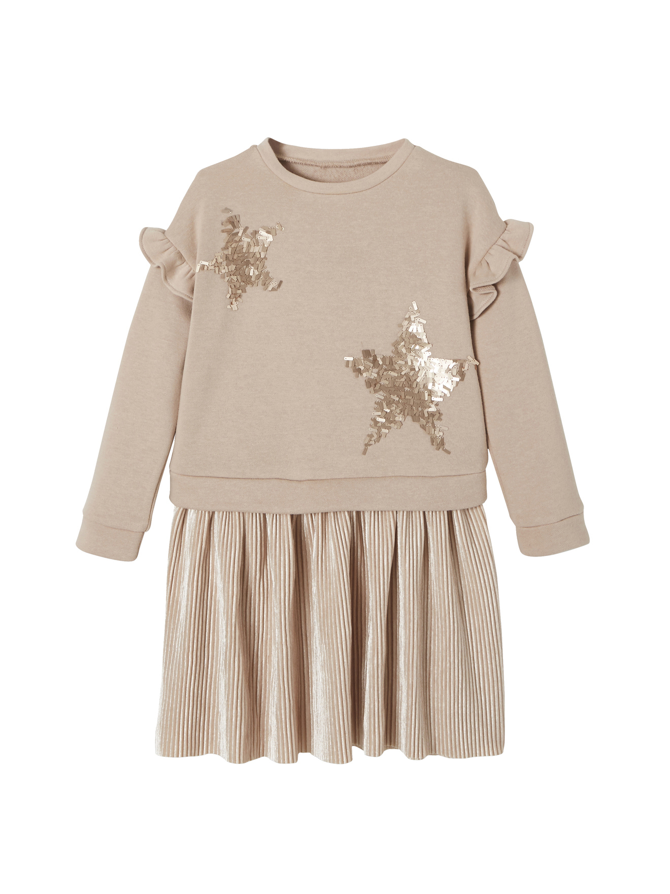 Robe de fête bi-matière étoiles en sequins, VERTBAUDET