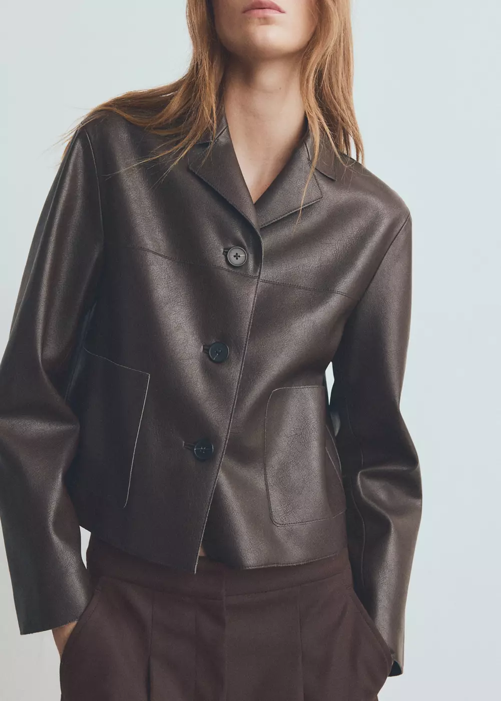 Veste cuir synthétique poches, MANGO