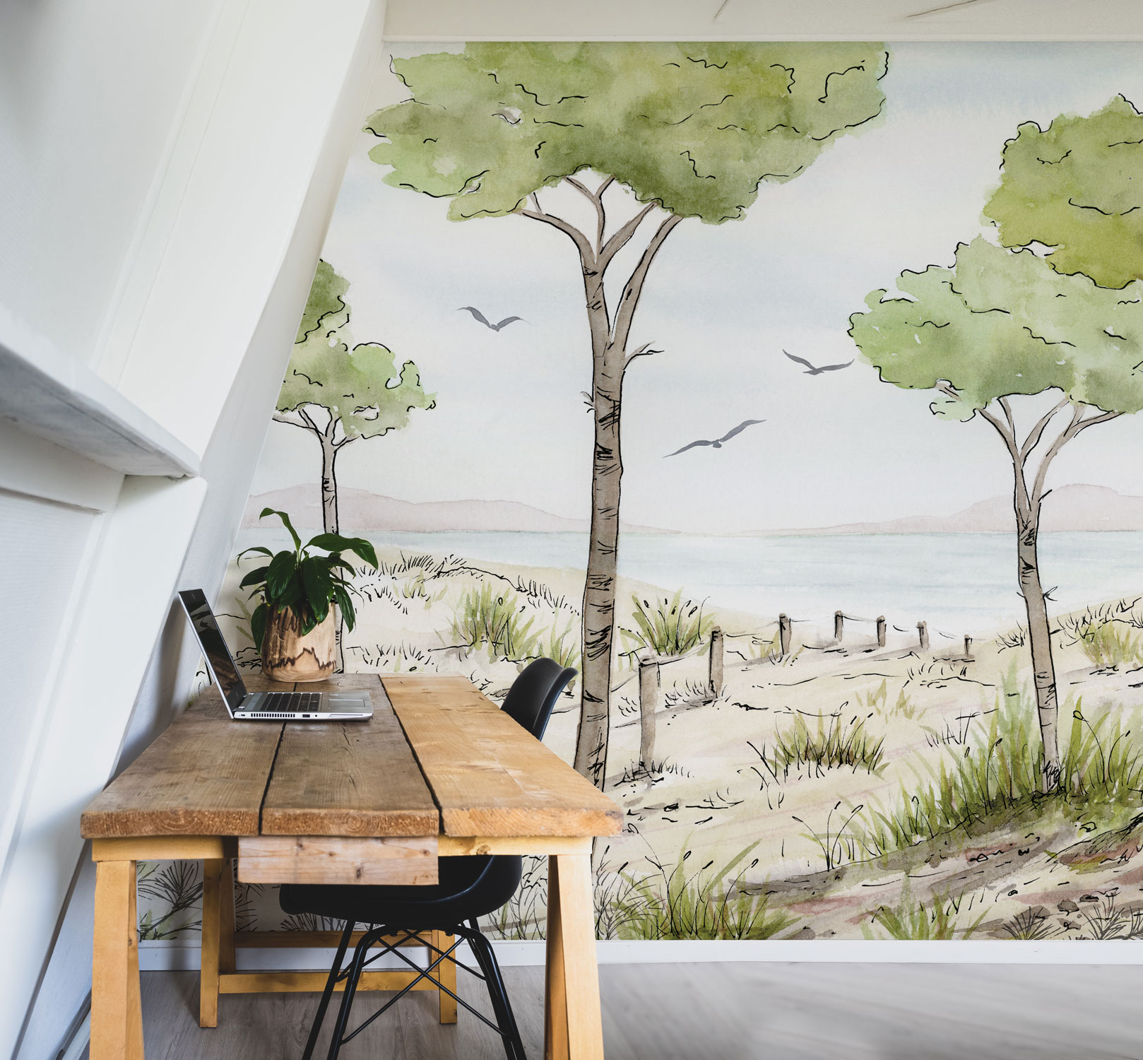 Papier peint panoramique Paysage vue des pins, Vert 150 x 250cm, ACTE DECO