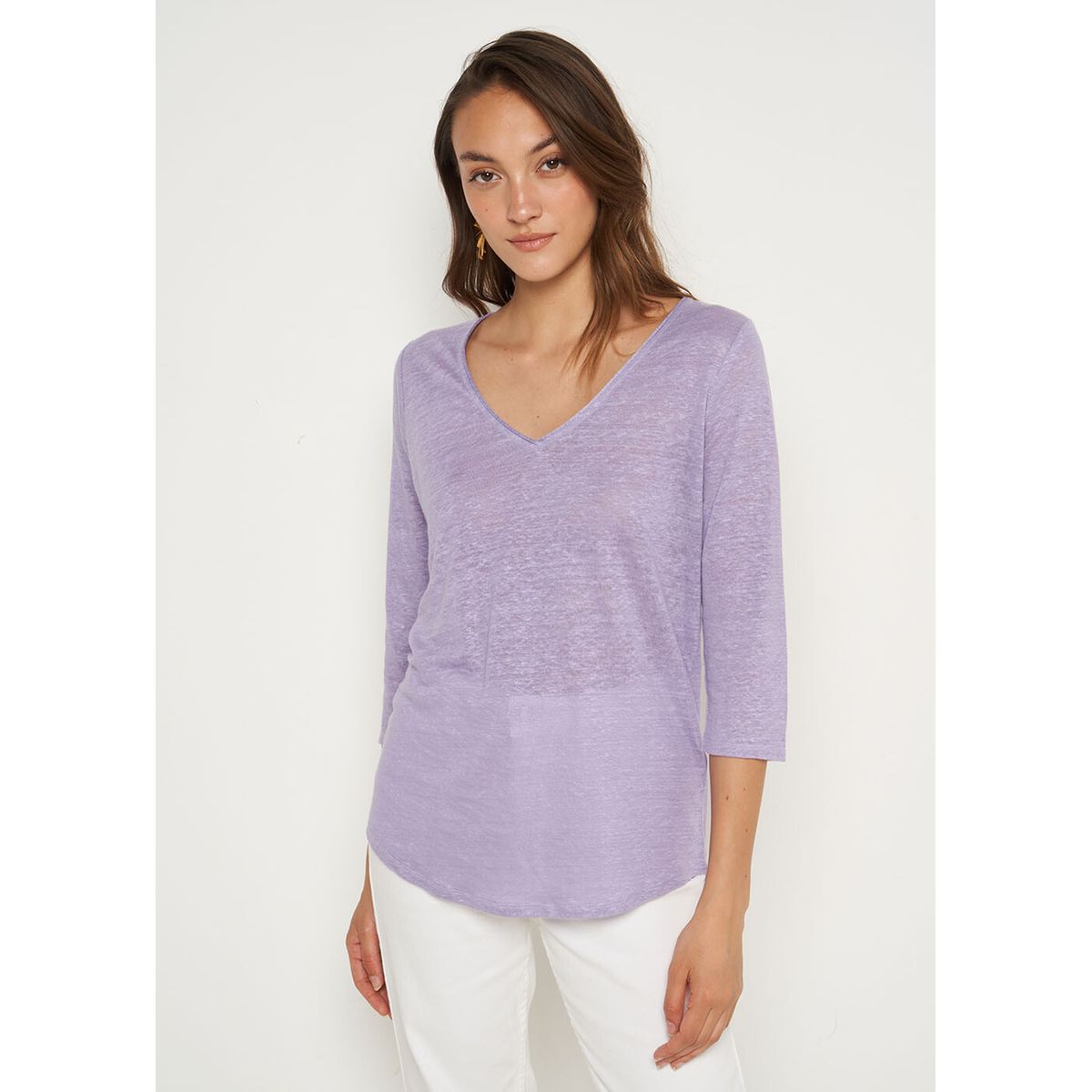 Tee shirt en lin violet parme Sud Express La Redoute