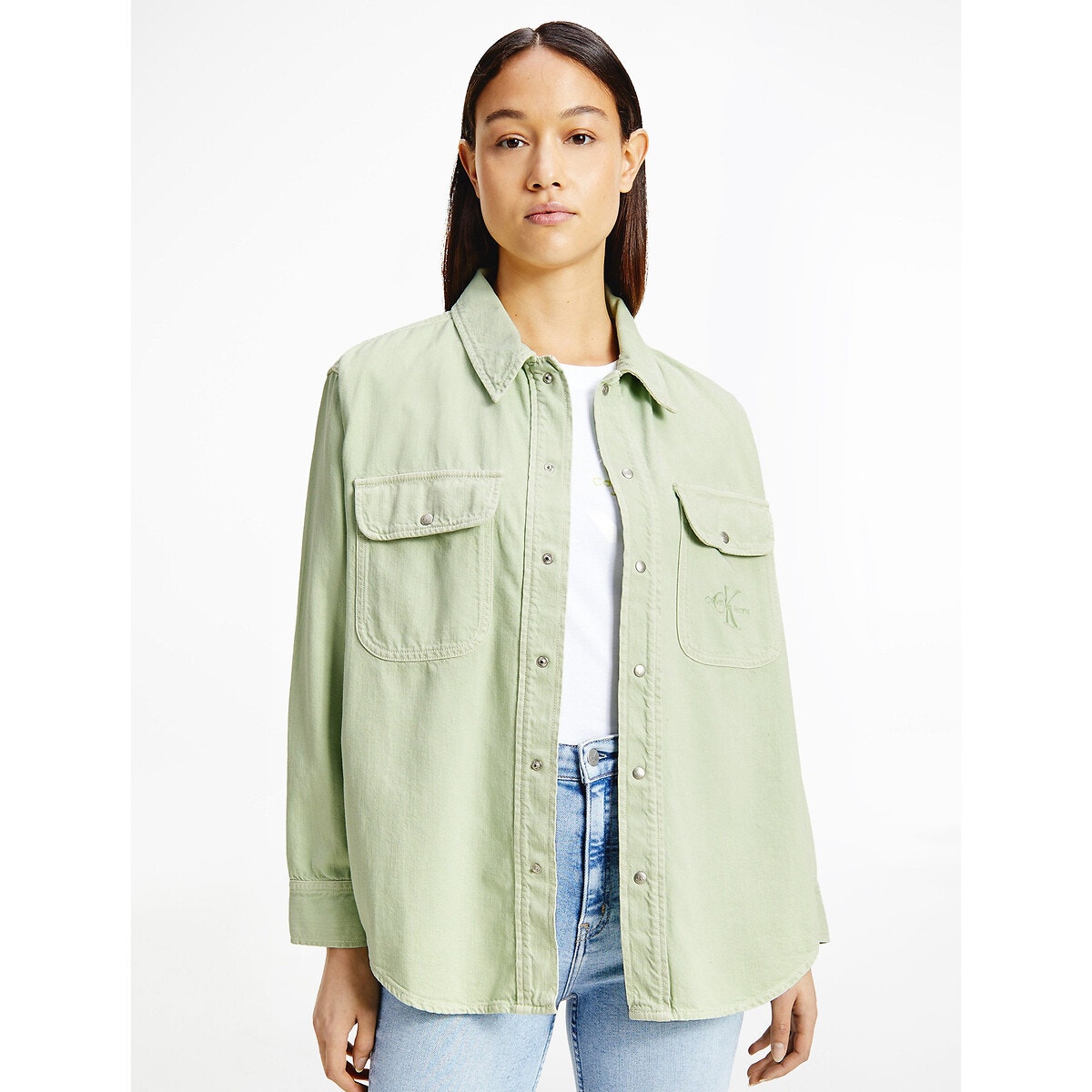 Veste chemise en jean coupe droite vert Calvin Klein Jeans La