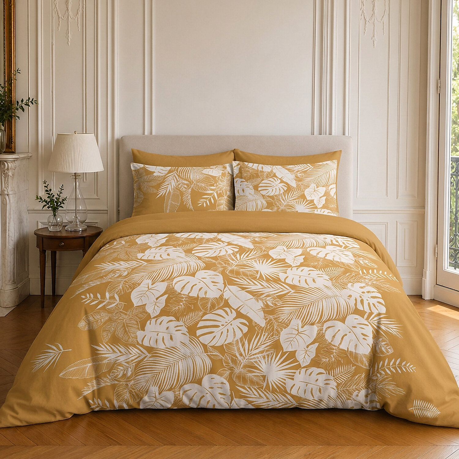 Parure de lit en coton motif tropical, LEAVES, C DESIGN HOME TEXTILE