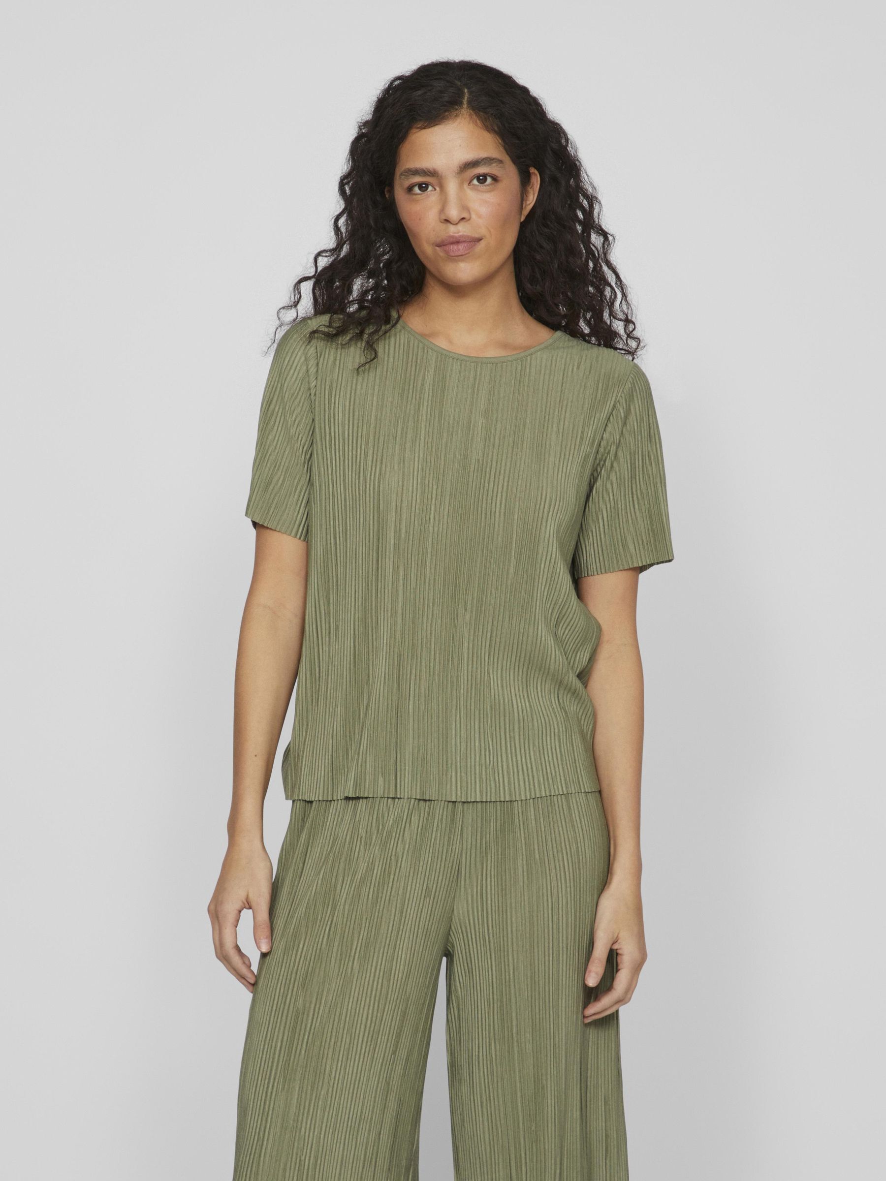 JENJON Ensemble 2 Pièces Femme Tricot Côtelé - Haut Manches Courtes Col Rond + Pantalon Droit Confortable Printemps Été