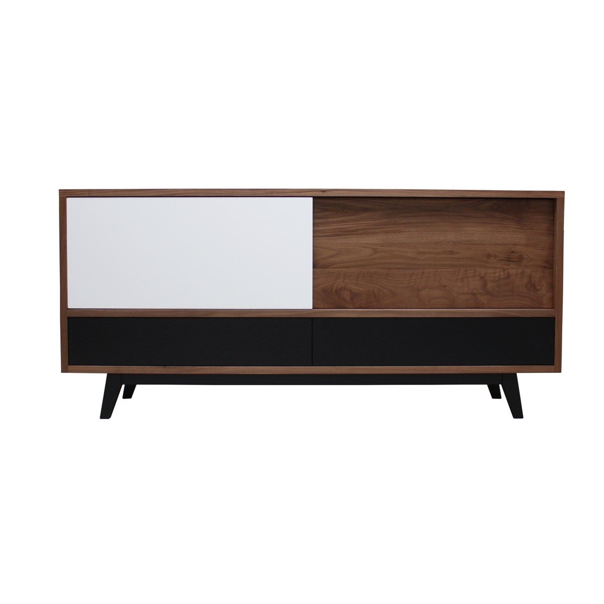 buffet noyer massif et laque, 2 tiroirs coulissants, made in france