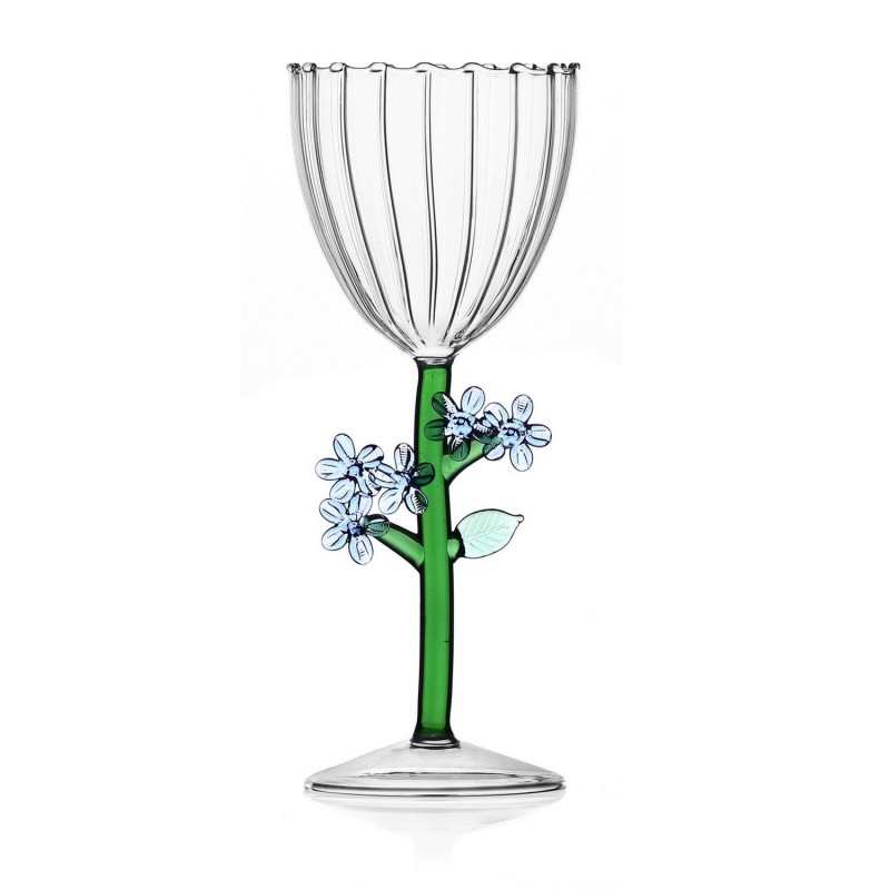Verre à pied  BOTANICA light blue flower, ICHENDORF