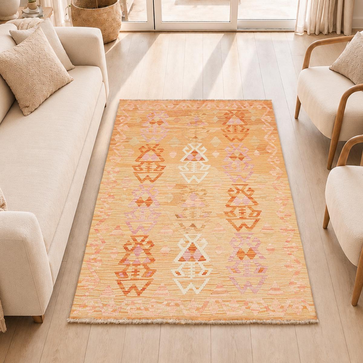 Tapis kilim au motif ethnique, tissé plat authentique, KILIM 54, UN AMOUR DE TAPIS