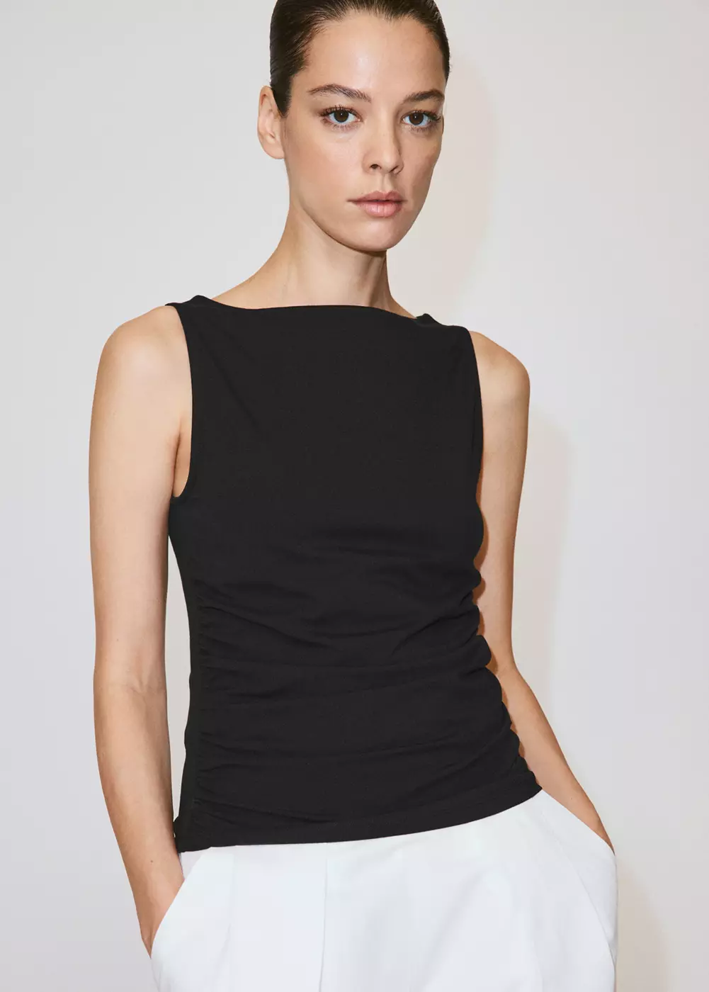 Top en coton drapé, MANGO