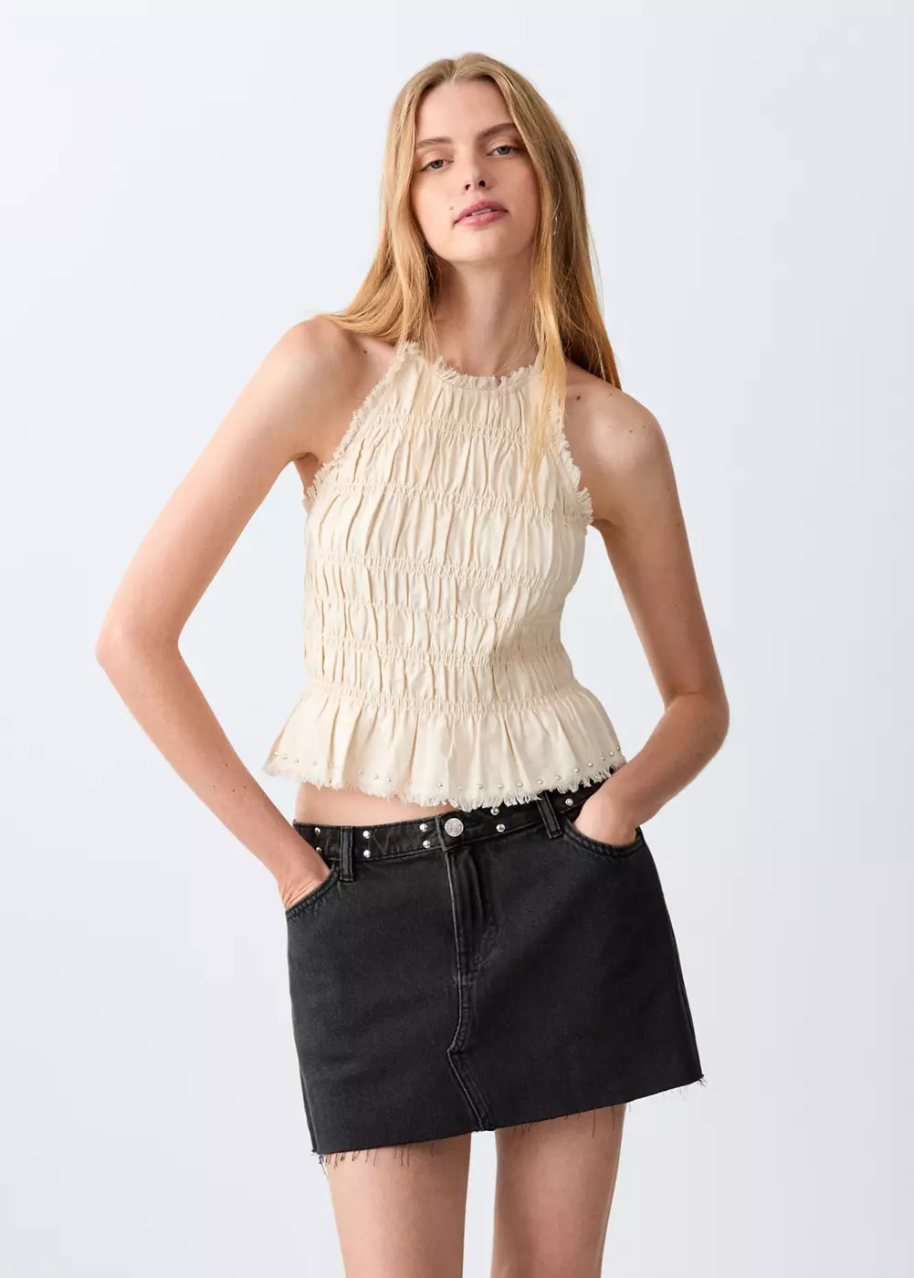 Jupe en jean avec détail de clous, MANGO TEEN