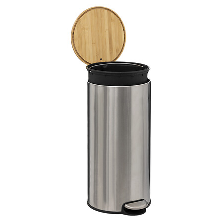 Poubelle Salle De Bain 5L Relaxdays - Couvercle Bambou, Seau Amovible Blanc