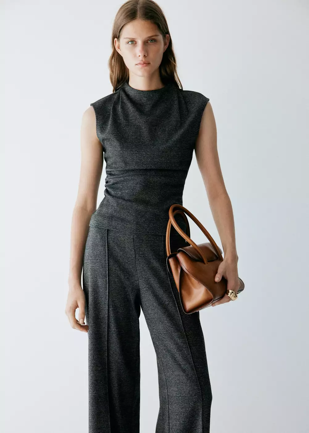 Pantalon droit à carreaux, MANGO