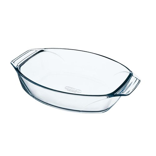 Plat à four ovale en verre 30 x 21 cm,avec larges poignées pratiques  transparent Pyrex