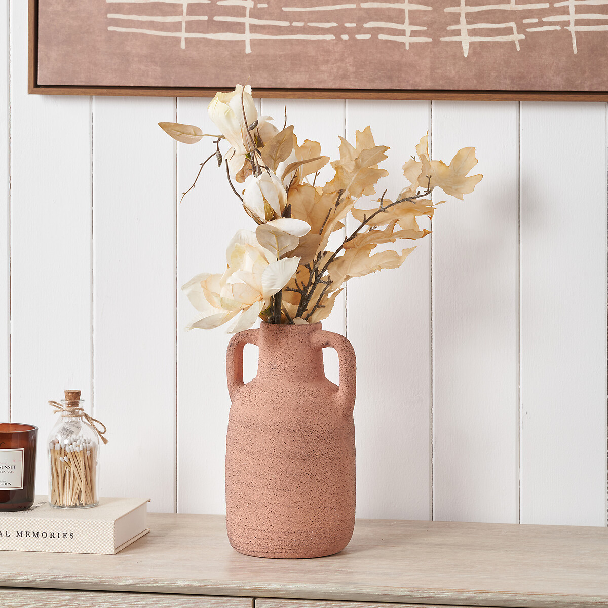 28cm Natural Textured Terracotta Decorative Vase with Handles, ÉDITÉ