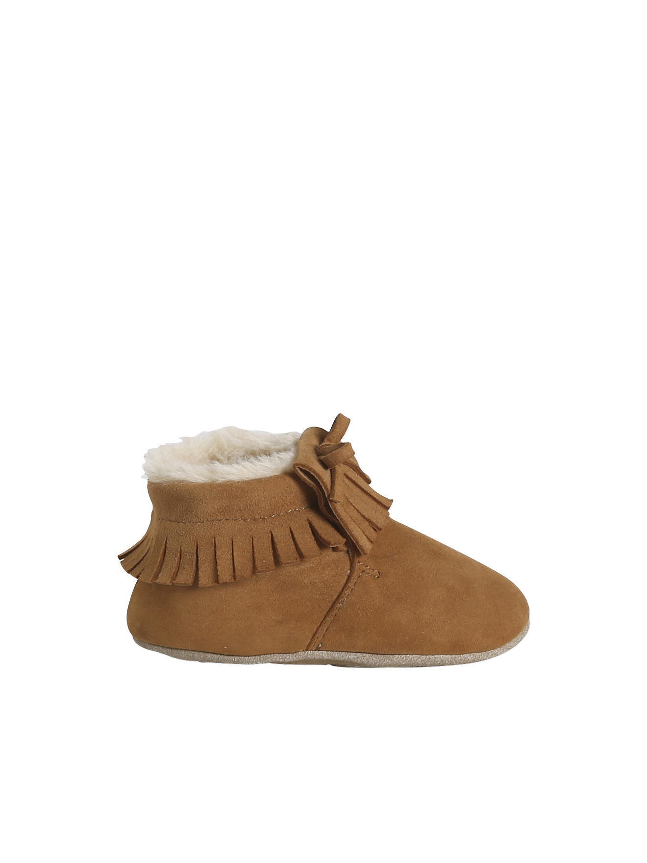 Chaussons élastiqués fourrés en cuir souple bébé, VERTBAUDET