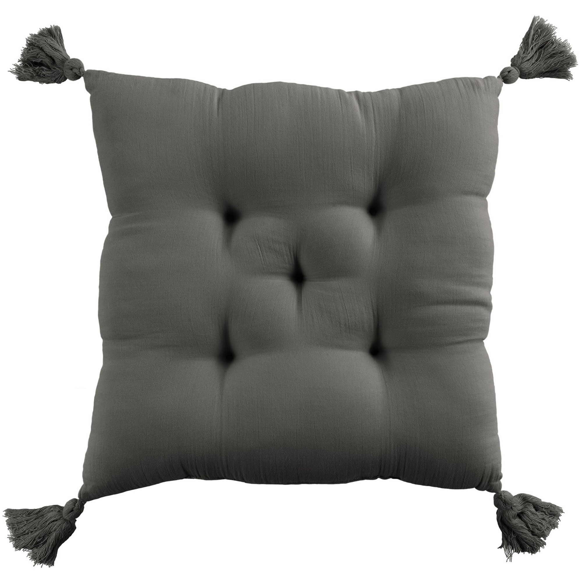 Coussin de chaise 40x40 cm Gaze de coton avec pompons Granit, EDEN