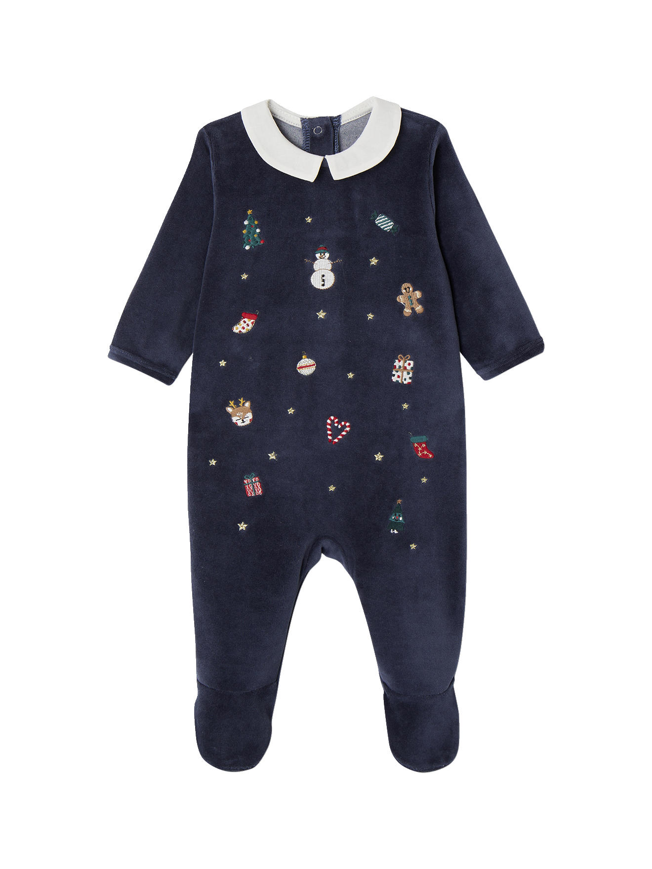 Pyjama Noël bébé en velours brodé, VERTBAUDET