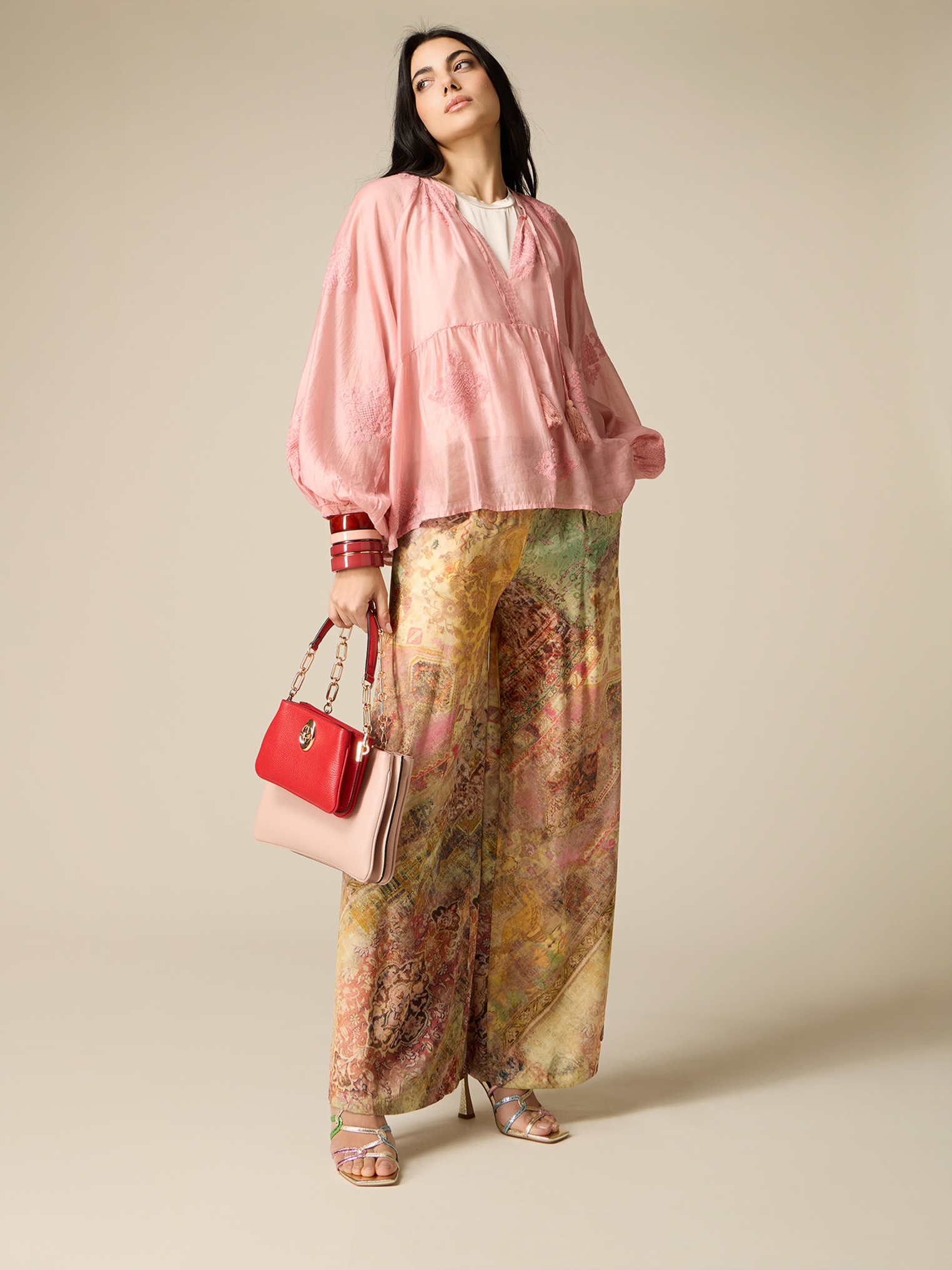Pantalon palazzo à motifs, OLTRE