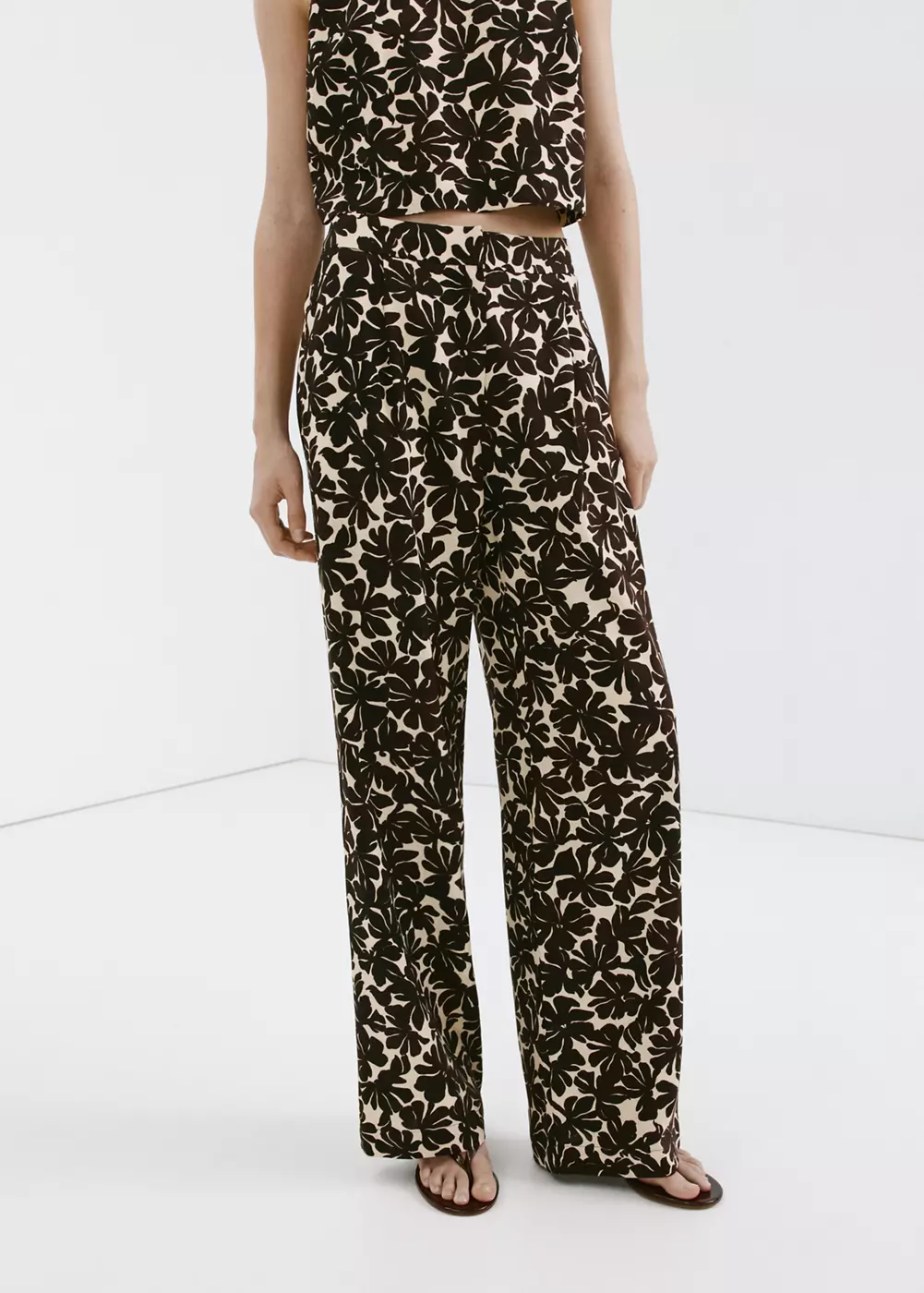 Pantalon droit imprimé fleuri, MANGO