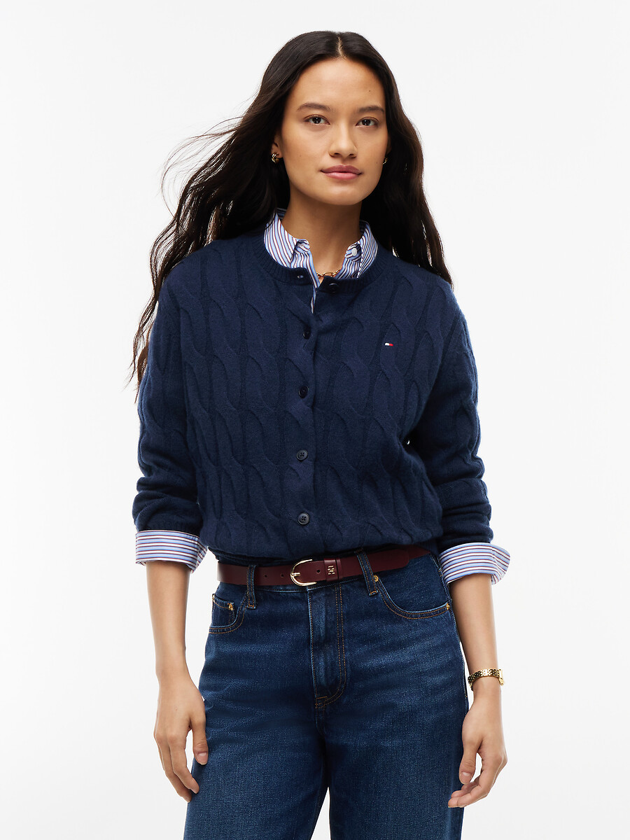 Cardigan col rond torsadé en laine, TOMMY HILFIGER