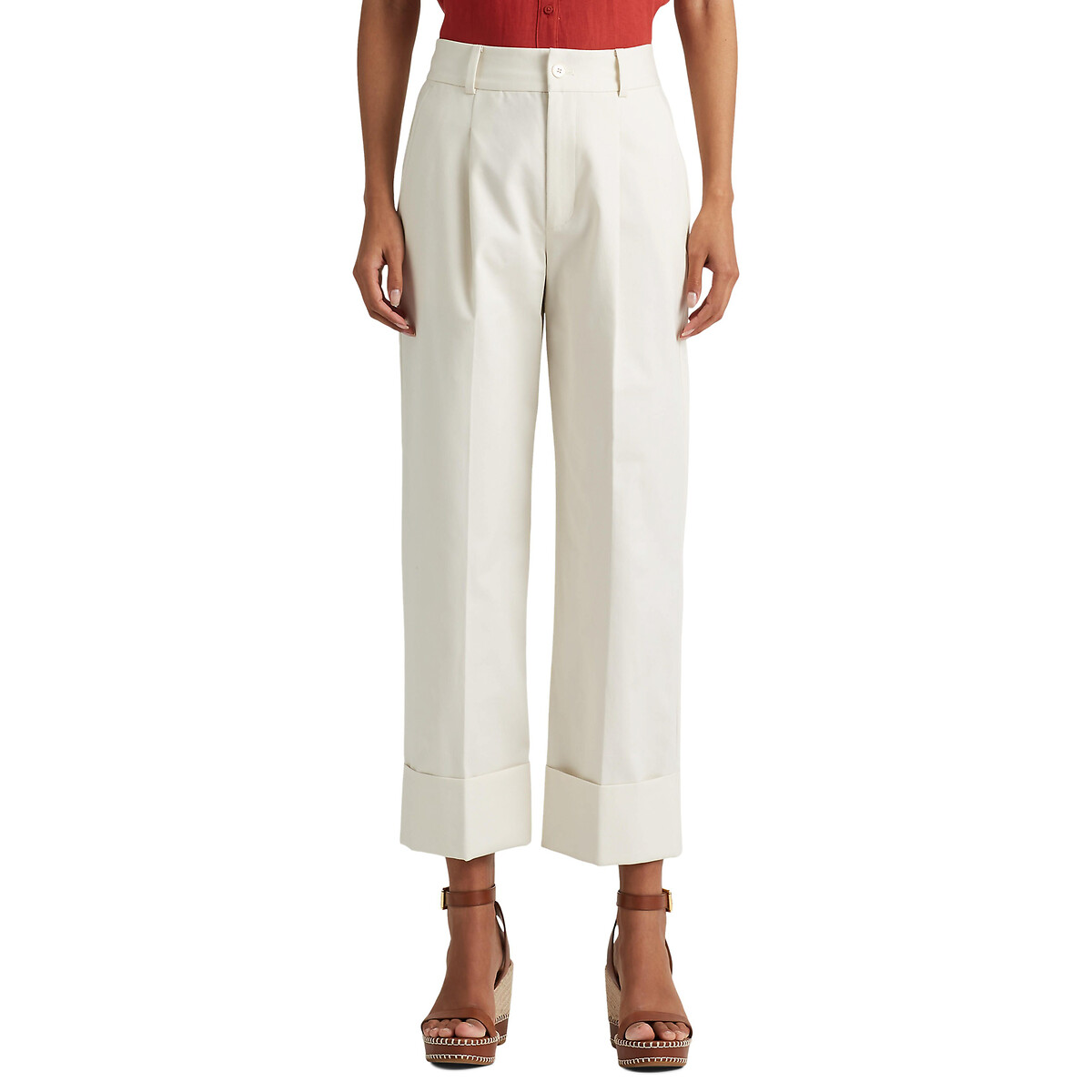 Zeeya Cotton Straight Trousers with Pleat Front