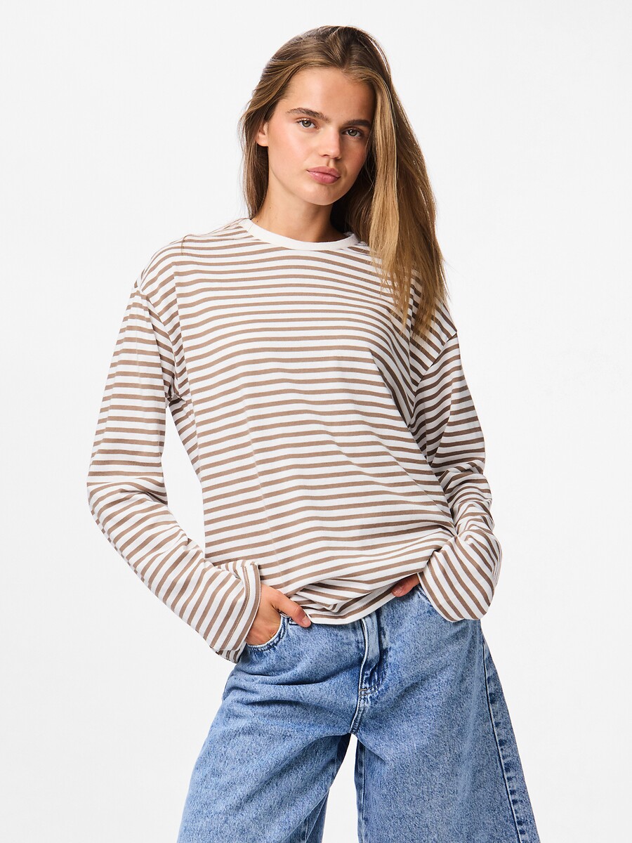 T-shirt manches longues à rayures, PIECES