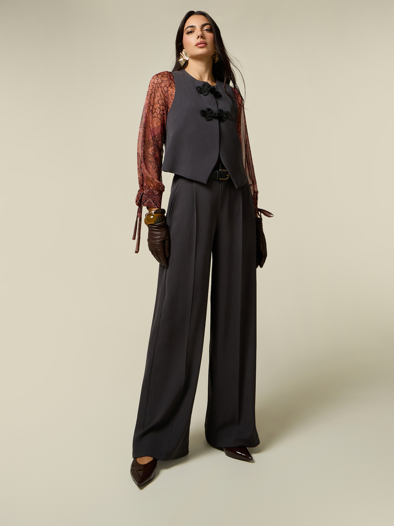 Pantalon palazzo avec ceinture et pinces, OLTRE
