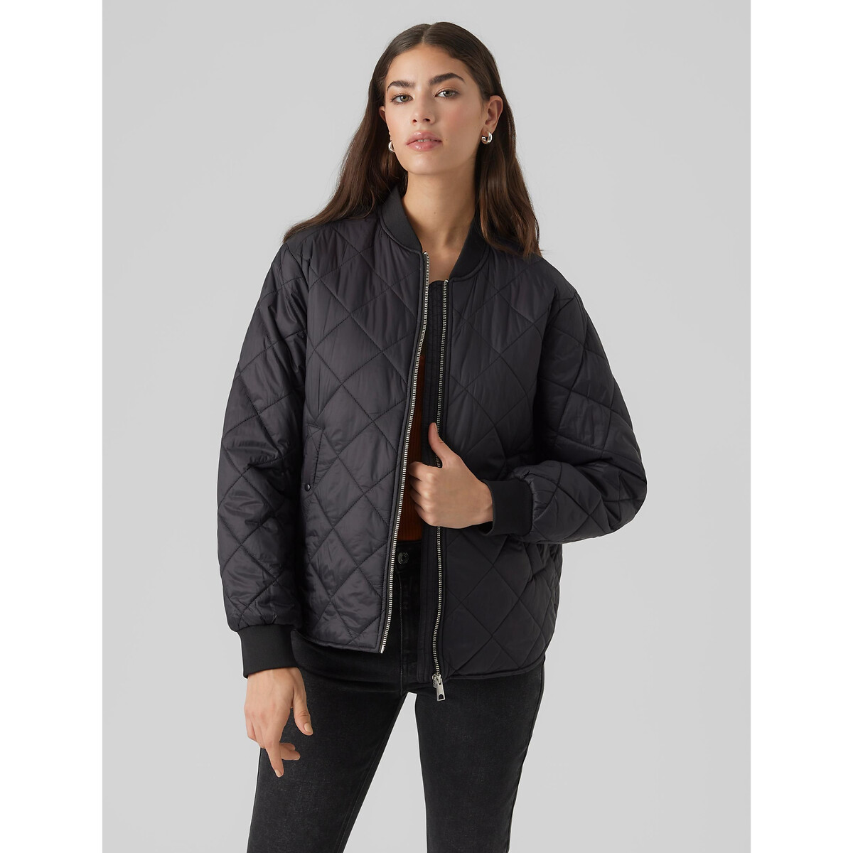 Short Quilted Jacket with Zip Fastening