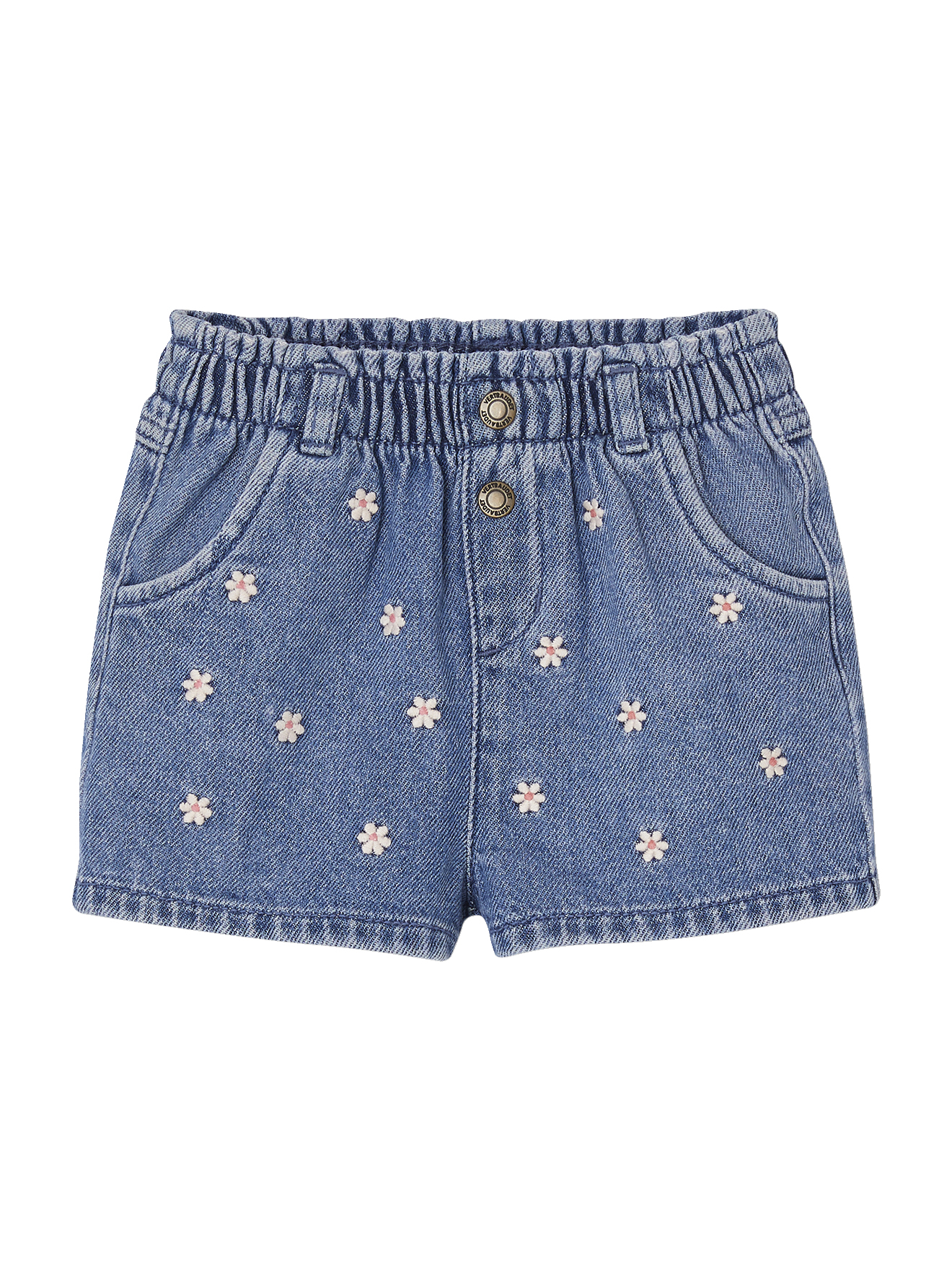Short bébé en denim brodé, VERTBAUDET