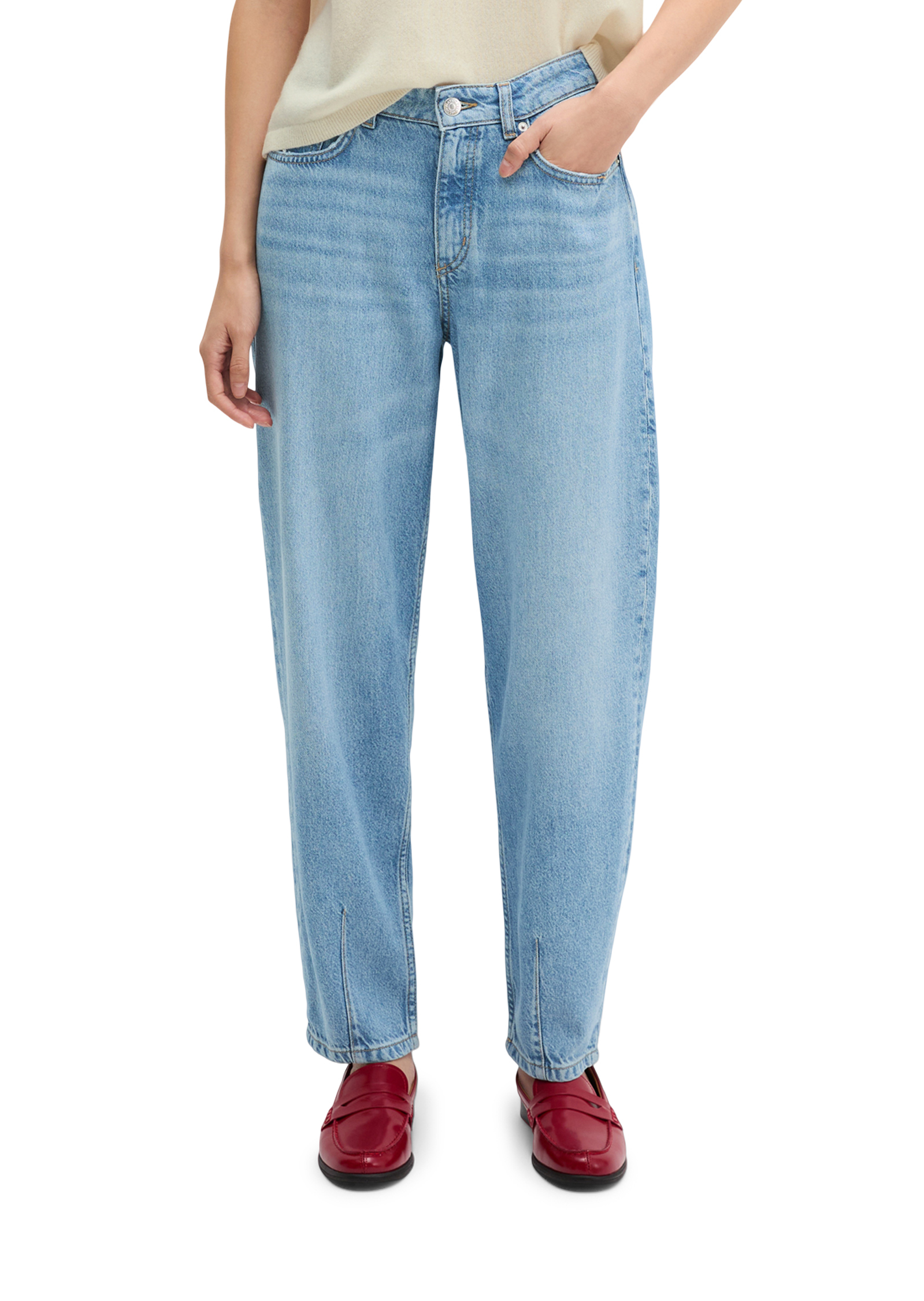 Jeans modèle Lara, coupe barrel et longueur raccourcie en mélange de lyocell et de coton bio, MARC O'POLO