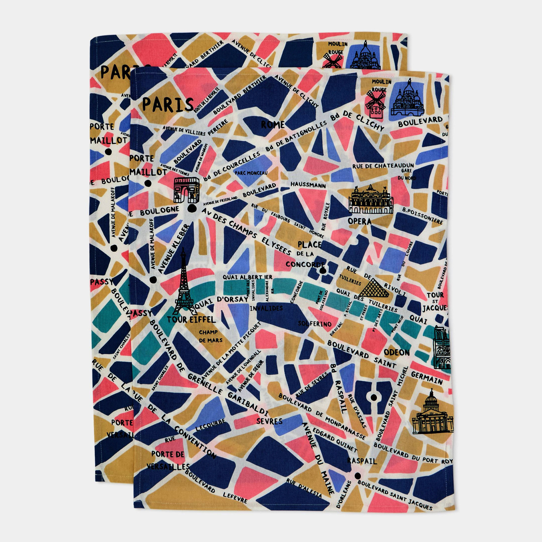 Lot de deux torchons imprimés, 50x70cm, coton, MONOPRIX MAISON