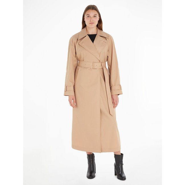 Long buttoned trench coat in cotton mix, beige, Calvin Klein | La Redoute