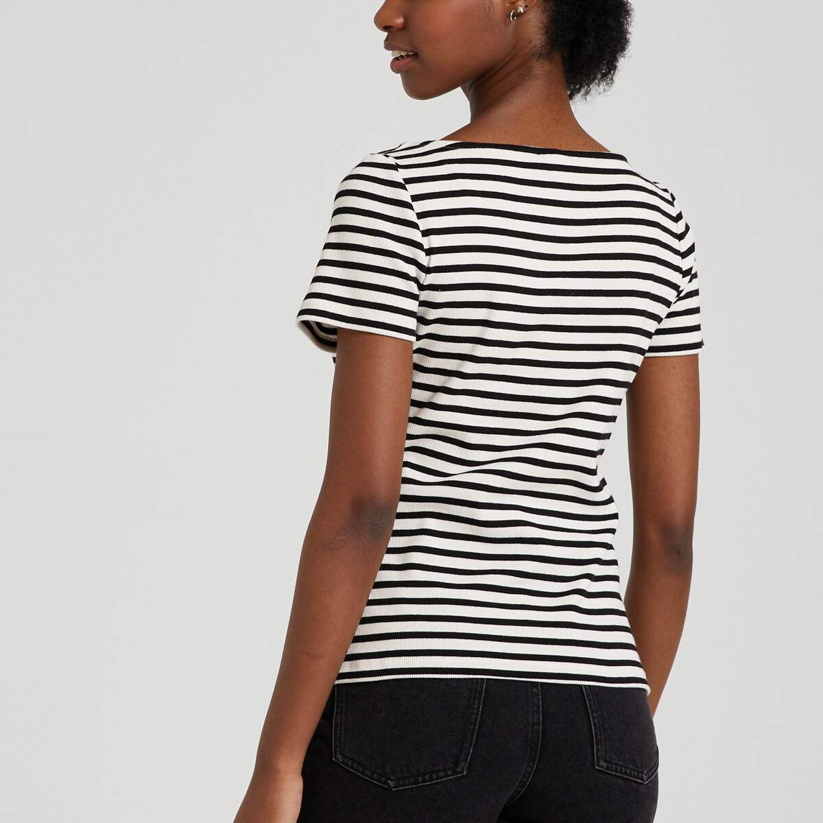 Striped cotton v neck t shirt black white Jdy La Redoute