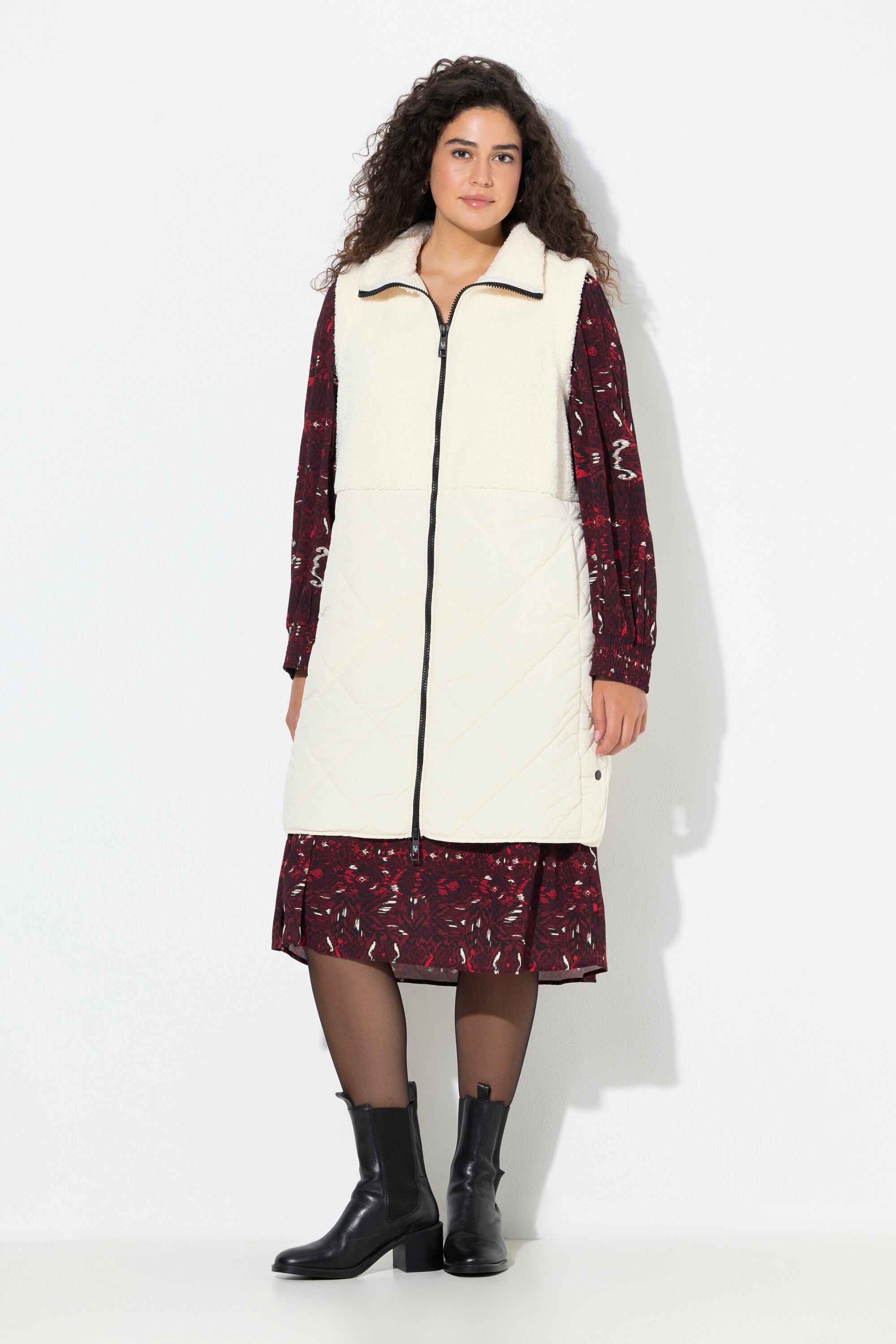 Gilet long, matelassage / polaire bouclette, ULLA POPKEN