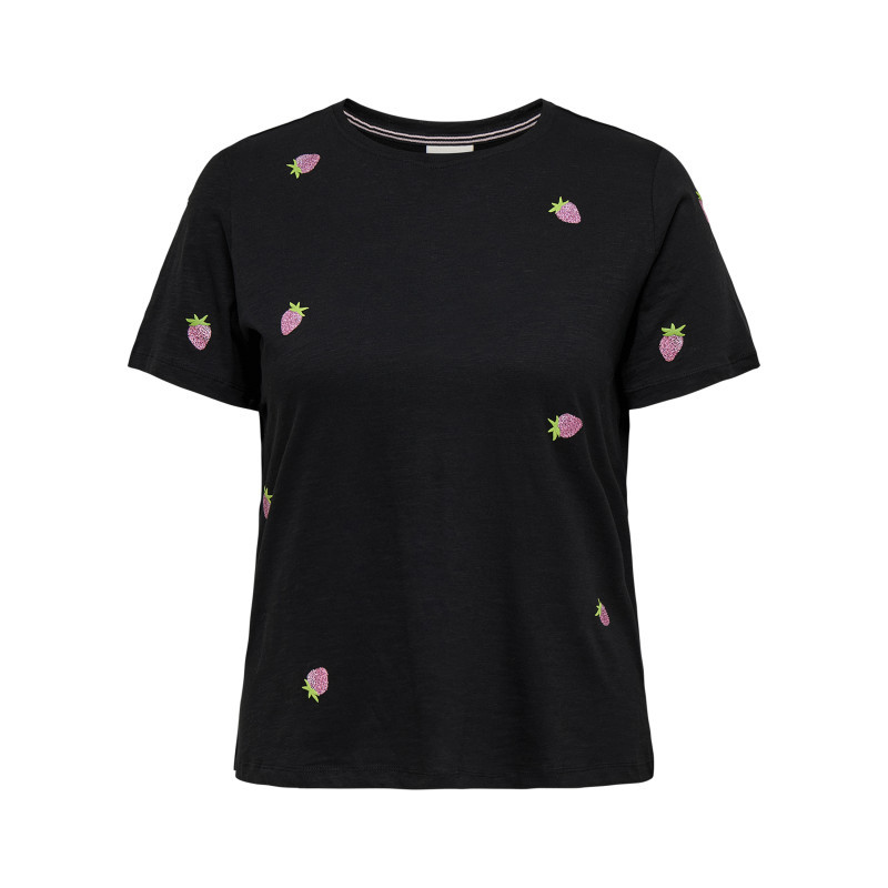 T-shirt en coton biologique noir uni avec une coupe ajustée et un col rond, ONLY CARMAKOMA