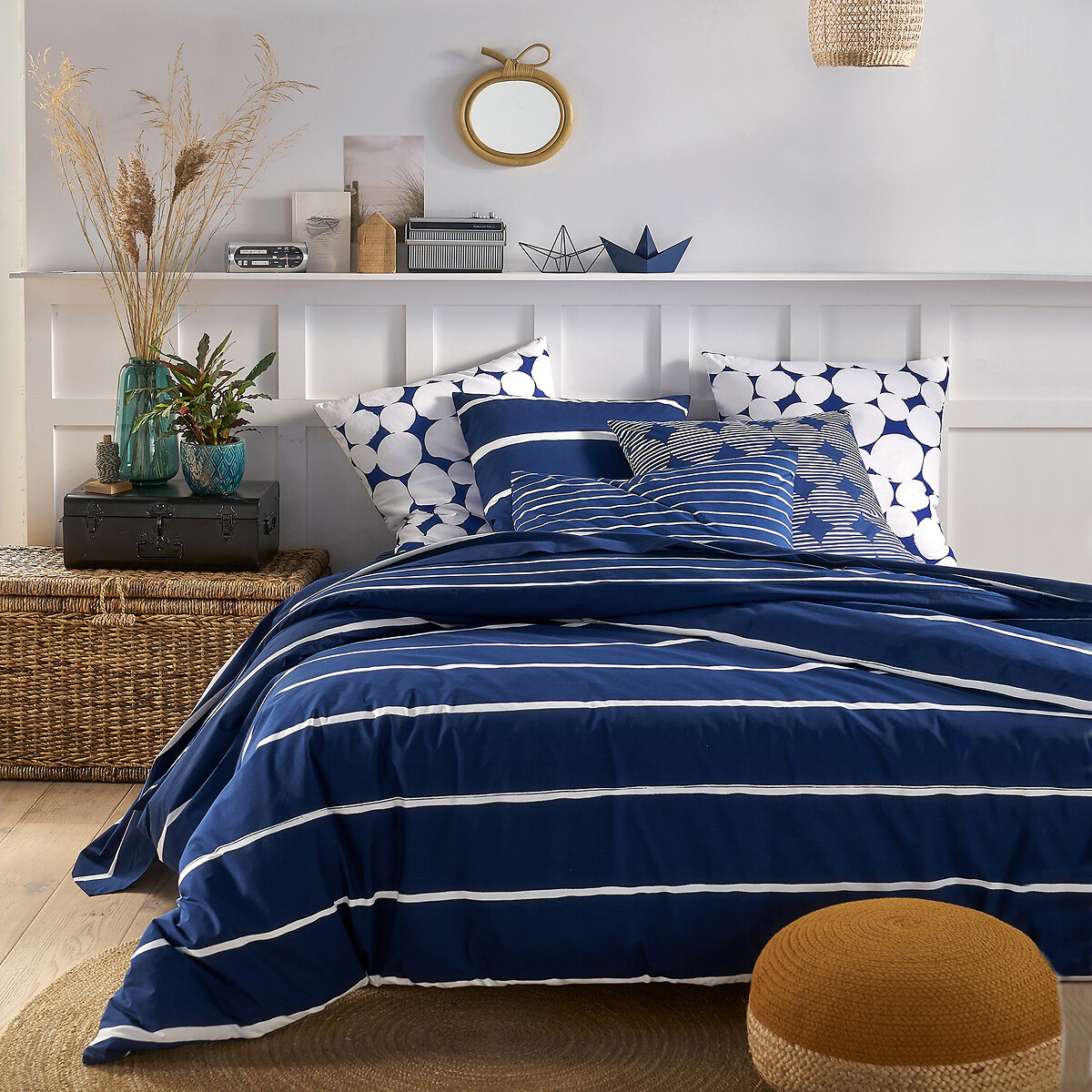 Funda de almohada 100% algodón, glenans estampado azul/blanco La Redoute  Interieurs | La Redoute