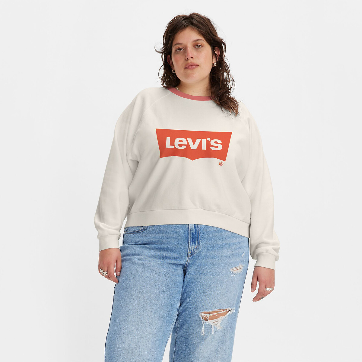 Cropped sweater, logo wit/rood Levi'S Plus | La