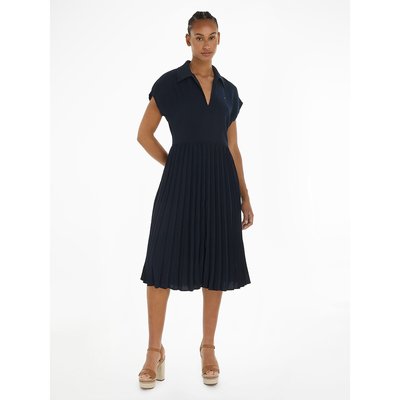 Plain Pleated Midi Dress with Short Sleeves TOMMY HILFIGER