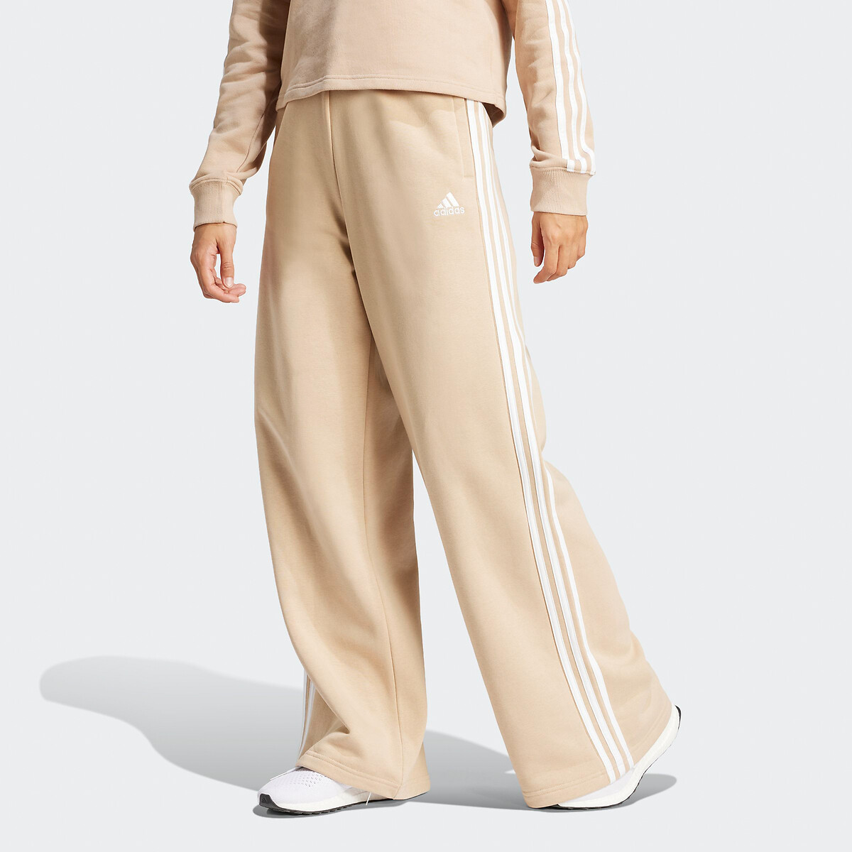 Essentials 3-stripes trousers in cotton mix with wide leg, beige 