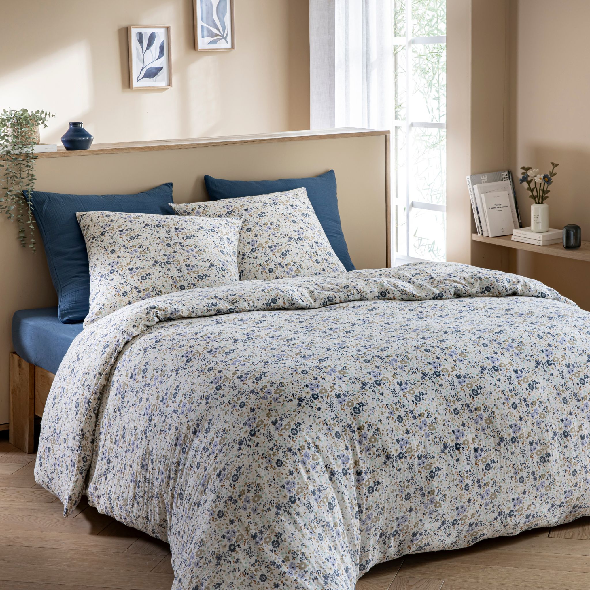 Housse de couette gaze de coton floral, TERRE DE NUIT