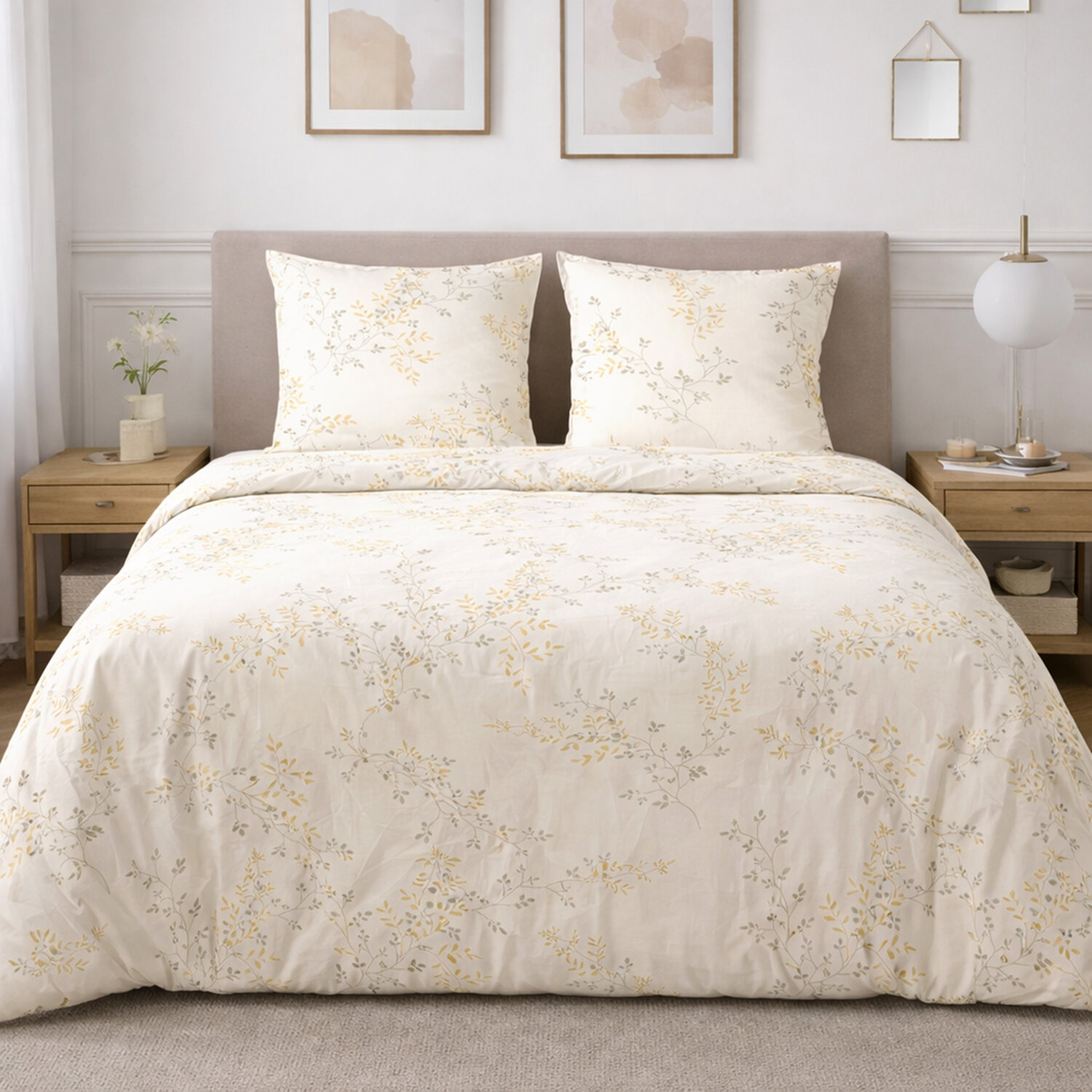 Parure housse de couette en gaze de coton imprimée feuillage, Thea, C DESIGN HOME TEXTILE