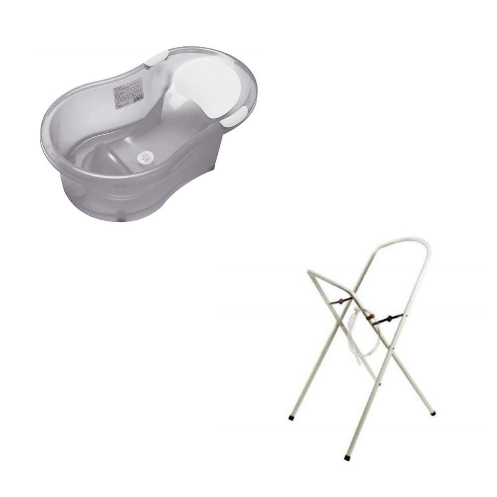 Baignoire 0-6 mois  grise translucide avec transat intégré + support à pied, DBB REMOND