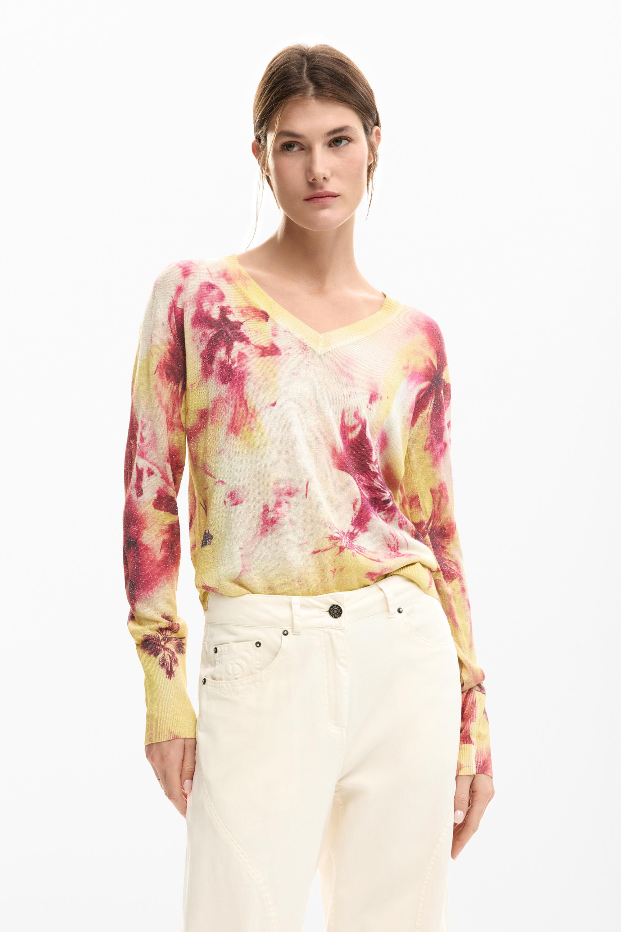 Pull fin à fleurs, DESIGUAL